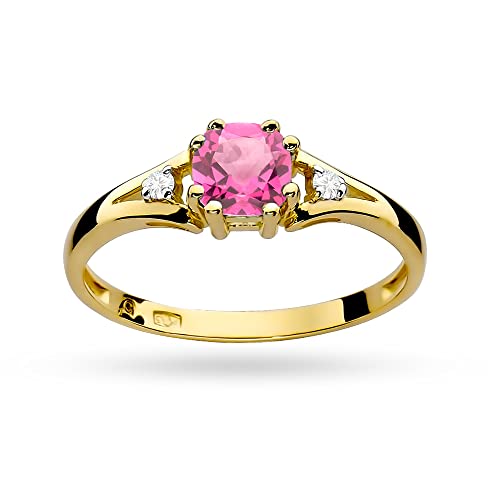 MARKO Damen-Goldring mit 0,65 Ct Rosa Topas und 0,03Ct Diamanten, 14 Karat Gold (585) | Goldring mit Box | Goldring für Frauen (Gelbgold, 59 (18.8)) von MARKO