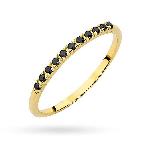 MARKO Damen-Goldring mit schwarzen Diamanten 0.09Ct, 14 Karat Gold (585) | Goldring inklusive Box | Goldring für Frauen (Schwarzer Diamant, 52 (16.5)) von MARKO