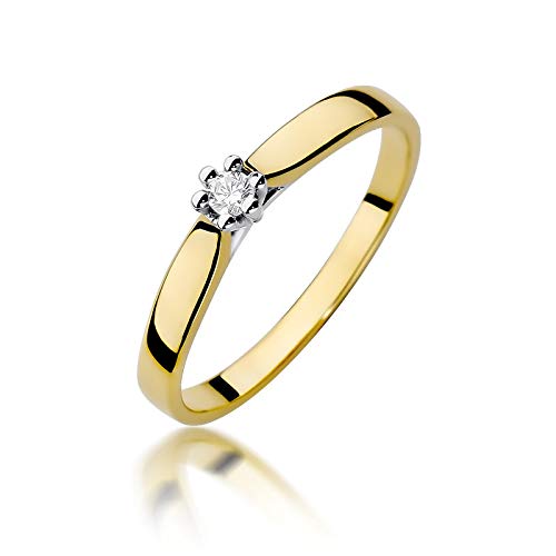 MARKO Damen Klassisch Ring Verlobungsring aus Gold mit 0,04 Karat Diamant - 14 Karat Gold (585) - Goldring für Frauen (Gelbgold, 64 (20.5)) von MARKO
