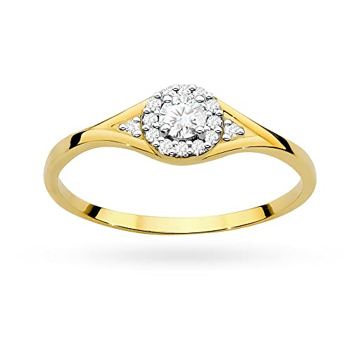 MARKO Damen Verlobungsring aus Gelbgold mit 0,17 Karat Diamanten, 14 Karat Gold (585) | Goldring mit Box | Goldring für Frauen (Gelbgold, 61 (19.5)) von MARKO