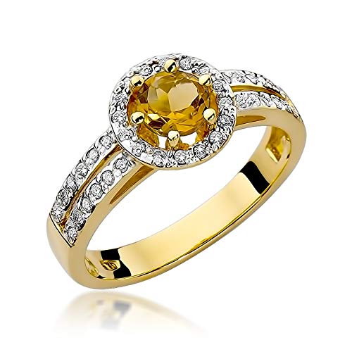 MARKO Damen goldring aus Gelbgold für Damen mit 0,50 Karat Citrin und 0,20 Karat Diamanten Ring 14 Karat Gold (585) Goldring mit Box | Goldring für Fraue (Citrin, 49 (15.5)) von MARKO