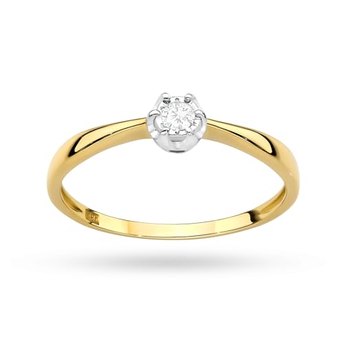 MARKO Damenring aus Gelbgold mit 0,06 Karat Diamanten | 14 Karat Gold 585 | Goldring für Frauen (Gelbgold, 48 (15.2)) von MARKO