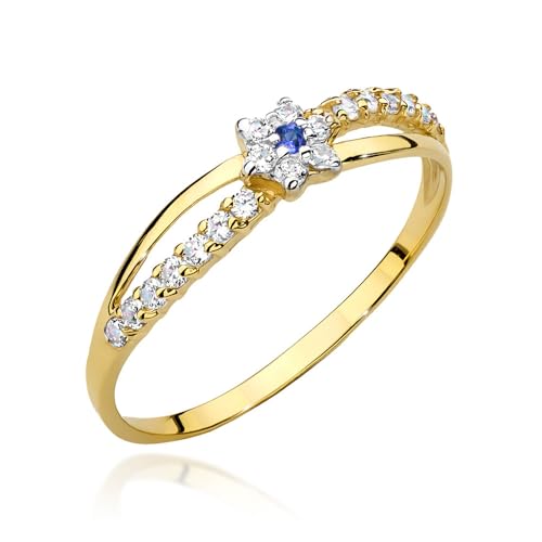 MARKO Goldener Damenring 333 Gold (8 Karat) mit Zirkonia – Eleganter Blüten-Ring im Blumen-Design – Zarter Goldring als Geschenk für Frauen & Mädchen (Blauer Zirkoniumdioxid, 47 (14.8)) von MARKO