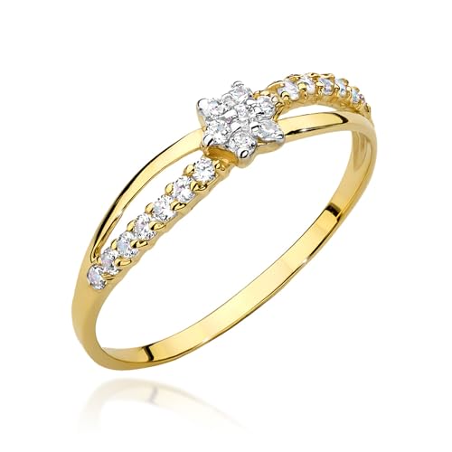 MARKO Goldener Damenring 333 Gold (8 Karat) mit Zirkonia – Eleganter Blüten-Ring im Blumen-Design – Zarter Goldring als Geschenk für Frauen & Mädchen (Weißer Zirkoniumdioxid, 55 (17.5)) von MARKO