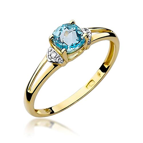 MARKO Goldring Damen 375 Echtgold – Ring mit Stein in 4 Farben (Weiß, Rot, Blau, Türkis) – Verlobungsring Damen Schmuck – Geschenk für Frauen in Geschenkbox – Courting (Türkis, 52 (16.5)) von MARKO
