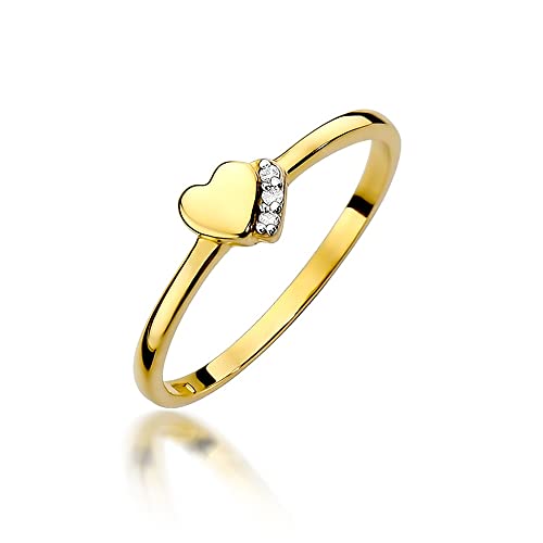 MARKO Herzförmiger Damenring aus Gold mit 0,015 Karat Diamanten, 14 Karat Gold (585) | Goldring mit Box | Goldring für Frau (Gelbgold, 58 (18.5)) von MARKO
