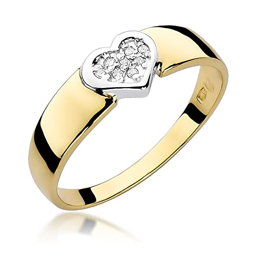 MARKO Herzförmiger Damenring aus Gold mit 0,04 Karat Diamanten | 14 Karat Gold (585) | Goldring mit Box | Goldring für Frauen (Gelbgold, 58 (18.5)) von MARKO