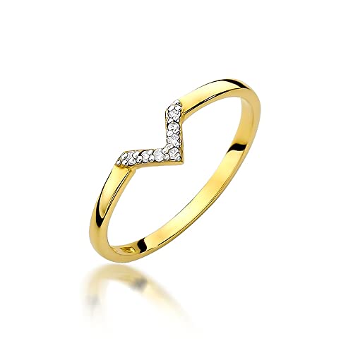 MARKO Modischer Damen Gold V Ring mit Diamanten 0.035Ct, 14 Karat Gold (585) | Goldring inkl. Box | Goldring für Frauen (Gelbgold, 52 (16.5)) von MARKO