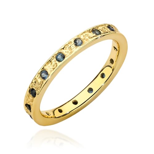 MARKO Ring 925 Silber Damen & Herren – 16 echte Rubine oder Saphire rundum gefasst | Goldringe Damen & Silberringe Herren | Freundschaftsringe | Geschenkbox (Gold und Saphir, 49 (15.5)) von MARKO