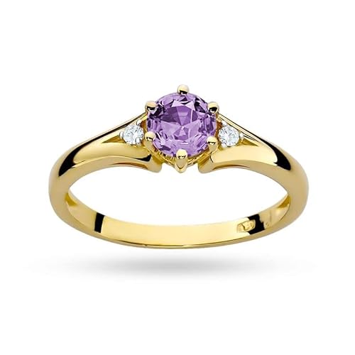 MARKO Verlobungsring 14 Karat (585) aus Gold, verziert mit Amethyst 0,50 Ct und Diamanten sowie einer eleganten Box für den Ring (58 (18.5), Amethyst) von MARKO