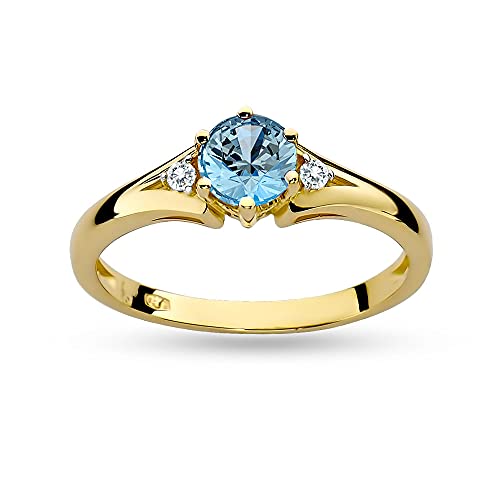 MARKO Verlobungsring 14 Karat (585) aus Gold, verziert mit Topas 0,50 Ct und Diamanten sowie einer eleganten Box für den Ring (58 (18.5), Topas) von MARKO