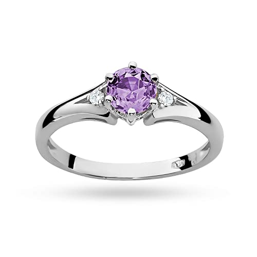 MARKO Verlobungsring 14 Karat (585) aus Weißgold, verziert mit Amethyst 0,50 Ct und Diamanten 0,03 Ct sowie einer eleganten Box für den Ring (Amethyst, 62 (19.8)) von MARKO