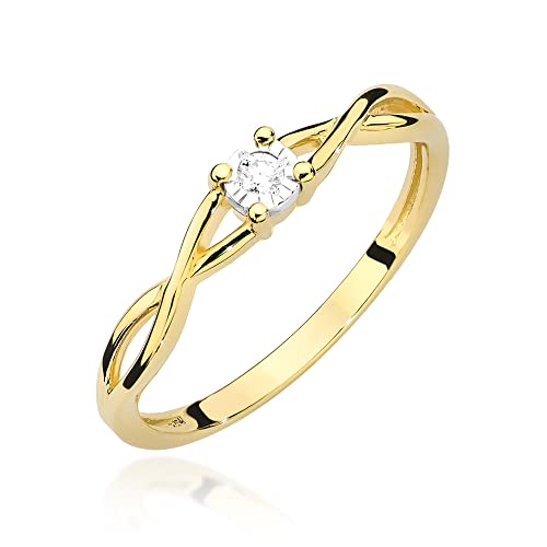 MARKO Verlobungsring Damen Goldring mit 0,03 Karat Diamant - Gold Verlobungsring - 14 Karat Gold 585 - Goldring für Frauen (Gelbgold, 69 (22.2)) von MARKO