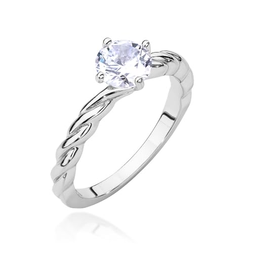 MARKO Verlobungsring Damen mit Zirkonia – 925er Silber vergoldet oder rhodiniert – gedrehte Ringschiene – zarter Ring als Geschenk oder Antrag (Weiß, 57 (18.2)) von MARKO