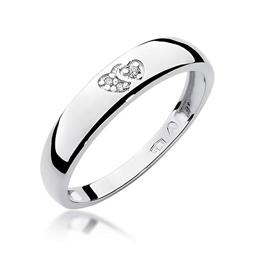 MARKO Weißgold Damen-Goldring mit Herzen, verziert mit 0,02 Karat Diamanten | 14 Karat Gold (585) | Goldring mit Box | Goldring für Frauen (Weißgold, 59 (18.8)) von MARKO