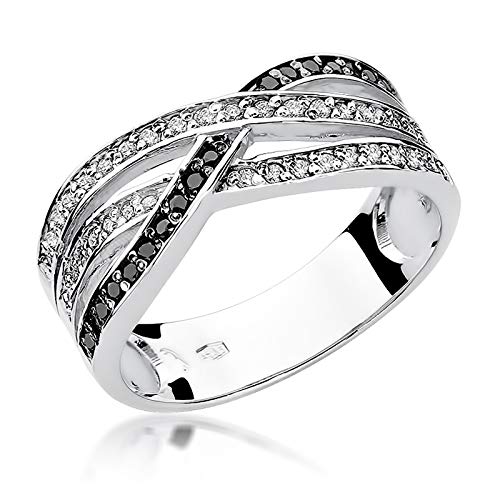 MARKO Weißgold Damen Ring Verlobungsring aus Gold mit 0,18 Karat Diamanten und 0,09 Karat Schwarze Diamanten - 14 Karat Gold (585) - Goldring für Frauen (Weißgold, 54 (17.2)) von MARKO