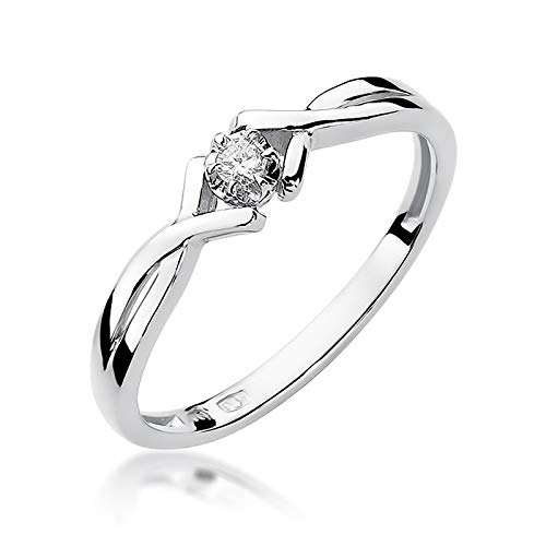 MARKO Weißgold Klassischer Verlobungsring aus Gold mit 0,04 Karat Diamanten | 14 Karat Gold (585) | Goldring mit Box | Goldring für Frauen (Weißgold, 53 (16.8)) von MARKO