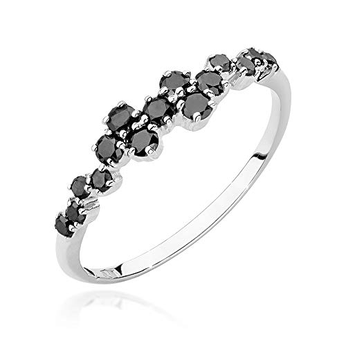 Weißgold Verlobungsring Damen Goldring mit 0,33 Karat Schwarzer Diamanten - Gold Verlobungsring - 14 Karat Gold 585 - Goldring für Frauen - (Weißgold, 60 (19.2)) von MARKO