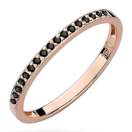 Roségold Damen Goldring mit 0,09Ct Schwarzer Diamanten | 14 Karat Gold (585) | Goldring mit Box | Goldring für Frauen (Schwarzer Diamant, 66 (21.2)) von MARKO