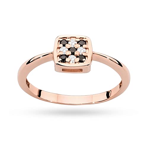 Roségold Damen Goldring mit 0.07 Karat Diamanten und 0.07 Karat Schwarzer Diamanten - Gold Diamant Verlobungsring - 14 Karat Gold (585) - Goldring für Frauen (Roségold, 67 (21.5)) von MARKO