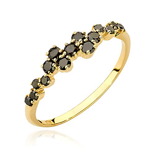 Verlobungsring Damen Goldring mit 0,33 Karat Schwarzer Diamanten - Gold Verlobungsring - 14 Karat Gold 585 - Goldring für Frauen - (Gelbgold, 47 (14.8)) von MARKO