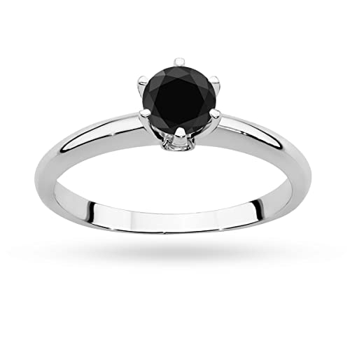 Weißgold Damen Gold Verlobungsring mit 0,50 Karat Schwarzer Diamant und 0,04 Karat Diamanten | 14 Karat Gold (585) | Goldring mit Box | Goldring für Frauen (Weißgold, 68 (21.8)) von MARKO