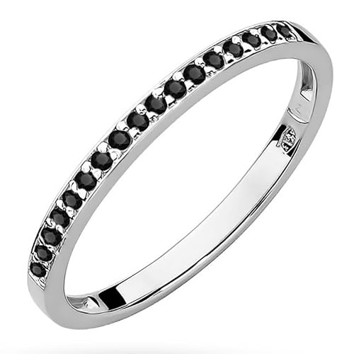 Weißgold Damen Goldring mit 0,09Ct Schwarzer Diamanten | 14 Karat Gold (585) | Goldring mit Box | Goldring für Frauen (Schwarzer Diamant, 61 (19.5)) von MARKO