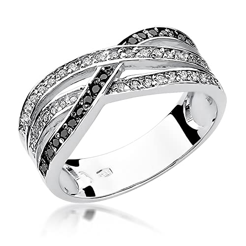 Weißgold Damen Ring Verlobungsring aus Gold mit 0,18 Karat Diamanten und 0,09 Karat Schwarze Diamanten - 14 Karat Gold (585) - Goldring für Frauen (Weißgold, 59 (18.8)) von MARKO