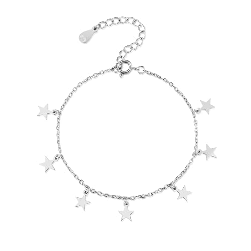 Armband für damen mit Kette und Stern-Anhänger. Vergoldeter / versilbert Chirurgenstahl damen Armband ideal für Valentinstag und Muttertag Geschenk, Geburtstag... Schmuck damen (Versilberung) von MARLION JEWELS