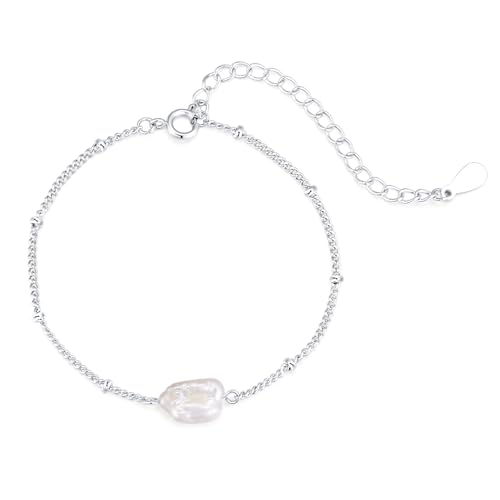 Armband für damen mit einer schönen rosa Perle, umgeben von Perlen. Vergoldeter/Versilbert Chirurgenstahl damen Armband ideal für Valentinstag und Muttertag Geschenk, Geburtstag. (Versilberung) von MARLION JEWELS