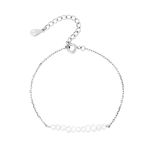 Armband für damen mit elf kleinen weißen Perle. Vergoldeter / versilbert Chirurgenstahl damen Armband ideal für Valentinstag und Muttertag Geschenk, Geburtstag... Schmuck damen armbänder (Versilbert) von MARLION JEWELS