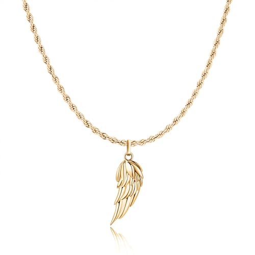 MARLION JEWELS Kette für Herren mit dicker Kette und dezentem Engelsflügel. Halskette aus vergoldetem/versilbertem Chirurgenstahl, ideal als Geschenk. Schmuck Herren (Vergoldung) von MARLION JEWELS
