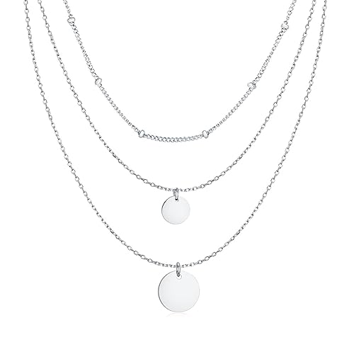 MARLION JEWELS Kette für damen Drei feine Ketten und zwei Kreise. Halskette aus vergoldetem/versilbertem Chirurgenstahl ideal als Geschenk. Schmuck Damen (Versilberung) von MARLION JEWELS