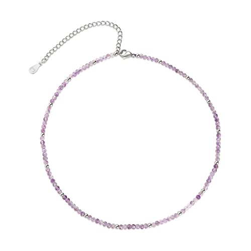 MARLION JEWELS Kette für damen mit bunten Kugeln. Halskette aus vergoldetem/versilbertem Chirurgenstahl ideal als Geschenk. Schmuck Damen (Amethyst lila, Versilberung) von MARLION JEWELS