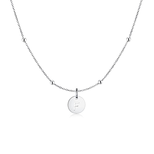 MARLION JEWELS Kette für damen mit eingravierter Initiale. Halskette aus vergoldetem/versilbertem Chirurgenstahl ideal als Geschenk. Schmuck Damen (F, Versilberung) von MARLION JEWELS