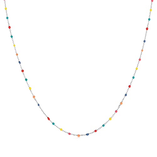 MARLION JEWELS Kette für damen mit kleinen bunten Kugeln. Halskette aus vergoldetem/versilbertem Chirurgenstahl ideal als Geschenk. Schmuck Damen (Mehrfarbig, Vergoldung) von MARLION JEWELS