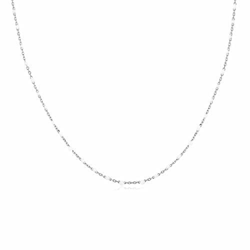 MARLION JEWELS Kette für damen mit kleinen bunten Kugeln. Halskette aus vergoldetem/versilbertem Chirurgenstahl ideal als Geschenk. Schmuck Damen (Weiß, Versilberung) von MARLION JEWELS