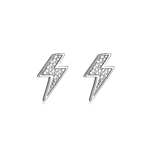 Silber Ohrringe für damen 925 Lightning Bolt Ohrringe mit funkelnden Brillant Zirkonen. Ohrstecker aus Silber 925 für Damen oder 18K Gold, ideal als Geschenk zum Muttertag... (Versilberung) von MARLION JEWELS