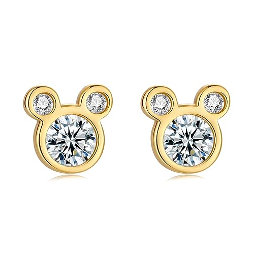 Silber Ohrringe für damen 925 Mickey Mouse Design, verziert mit funkelnden Zirkonen. Ohrstecker aus Silber 925 für Damen oder 18K Gold, ideal als Geschenk zum Muttertag... Ohrringe (Vergoldung) von MARLION JEWELS