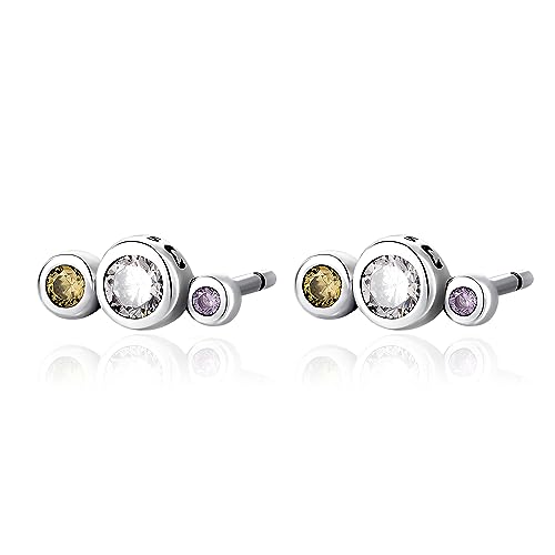 Silber Ohrringe für damen 925 Mini-Stil, verziert mit 3 Zirkonen. Ohrstecker aus Silber 925 für Damen oder 18K Gold, ideal als Geschenk zum Muttertag... Ohrringe mädchen. Schmuck damen (Versilberung) von MARLION JEWELS