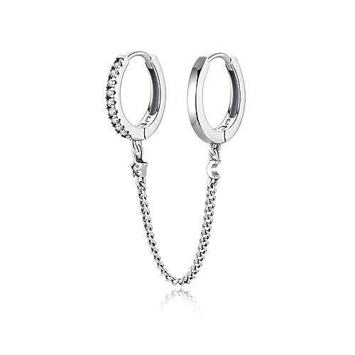 Silber Ohrringe für damen 925 Single Earring Double Hoop Design, glänzend und glatt von einem kleinen Mond und Stern. Ohrstecker aus Silber 925 für Damen oder 18K Gold (Versilberung) von MARLION JEWELS
