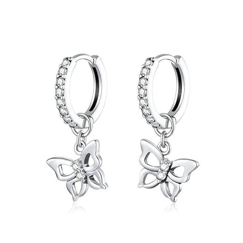 Silber Ohrringe für damen 925 mit Zirkonen und einem Schmetterling. Creolen aus Silber 925 für Damen oder 18K Gold, ideal als Geschenk zum Muttertag... Ohrringe mädchen. Schmuck damen von MARLION JEWELS