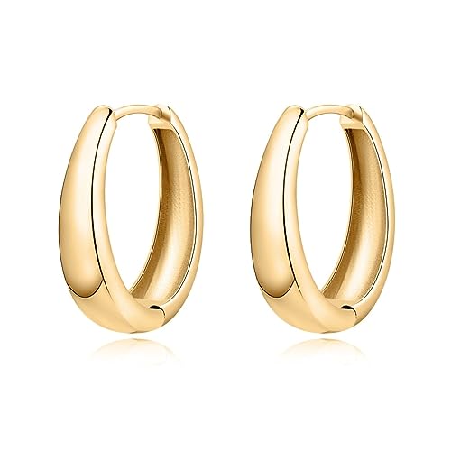 Silber Ohrringe für damen 925 mit breitem ovalem Design. Creolen aus Silber 925 für Damen oder 18K Gold, ideal als Geschenk zum Muttertag... Ohrringe mädchen. Schmuck damen (Vergoldung) von MARLION JEWELS