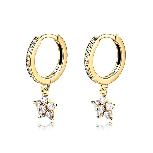 Silber Ohrringe für damen 925 mit einer kleinen Blume verziert. Creolen aus Silber 925 für Damen oder 18K Gold, ideal als Geschenk zum Muttertag... Ohrringe mädchen. Schmuck damen (Vergoldung) von MARLION JEWELS