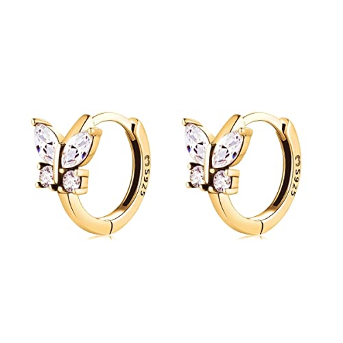 Silber Ohrringe für damen 925 mit glänzenden Schmetterling Form. Creolen aus Silber 925 für Damen oder 18K Gold, ideal als Geschenk zum Muttertag... Ohrringe mädchen. Schmuck damen (Vergoldung) von MARLION JEWELS