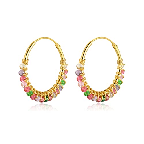 Silber Ohrringe für damen 925 mit kleinen bunten Perlen. Creolen aus Silber 925 für Damen oder 18K Gold, ideal als Geschenk zum Muttertag... Ohrringe mädchen. Schmuck damen (Gold - Mehrfarbig) von MARLION JEWELS