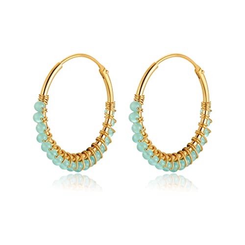 Silber Ohrringe für damen 925 mit kleinen bunten Perlen. Creolen aus Silber 925 für Damen oder 18K Gold, ideal als Geschenk zum Muttertag... Ohrringe mädchen. Schmuck damen (Gold - Türkis) von MARLION JEWELS