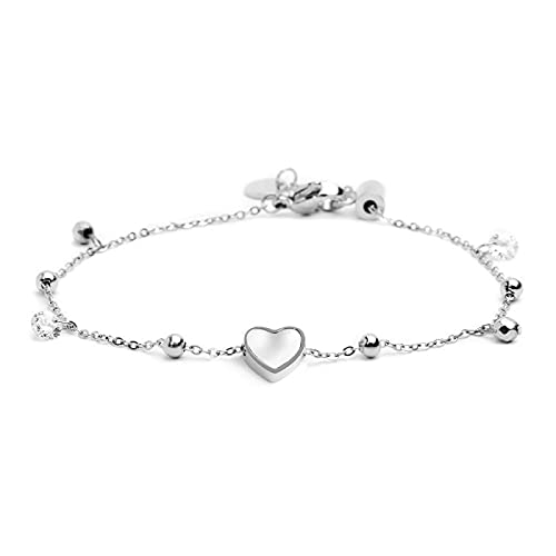 MARLU Armband Herz Perlmutt mit Anhänger Hämatit und Kristallen Edelstahl 15BR069-W (Stahl), 19 cm, Legierter Stahl von MARLU'