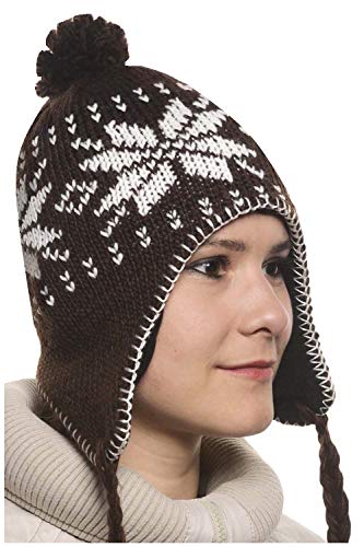 Peruanische Mütze Chullo Ch'ullu mit Bommel, Unisex, Herren/Damen, Farben zur Auswahl, braun, One size von MAROK-INERIE