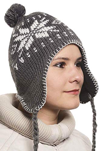 Peruanische Mütze Chullo Ch'ullu mit Bommel, Unisex, Herren/Damen, Farben zur Auswahl, grau, One size von MAROK-INERIE